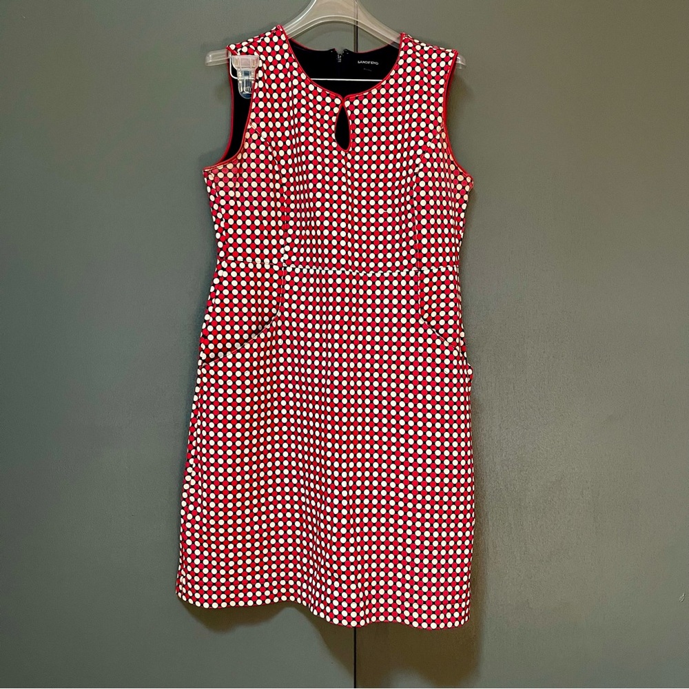 Lands End Sleeveless Polkadot Mini Dress Red Keyhole Neckline Vintage Retro